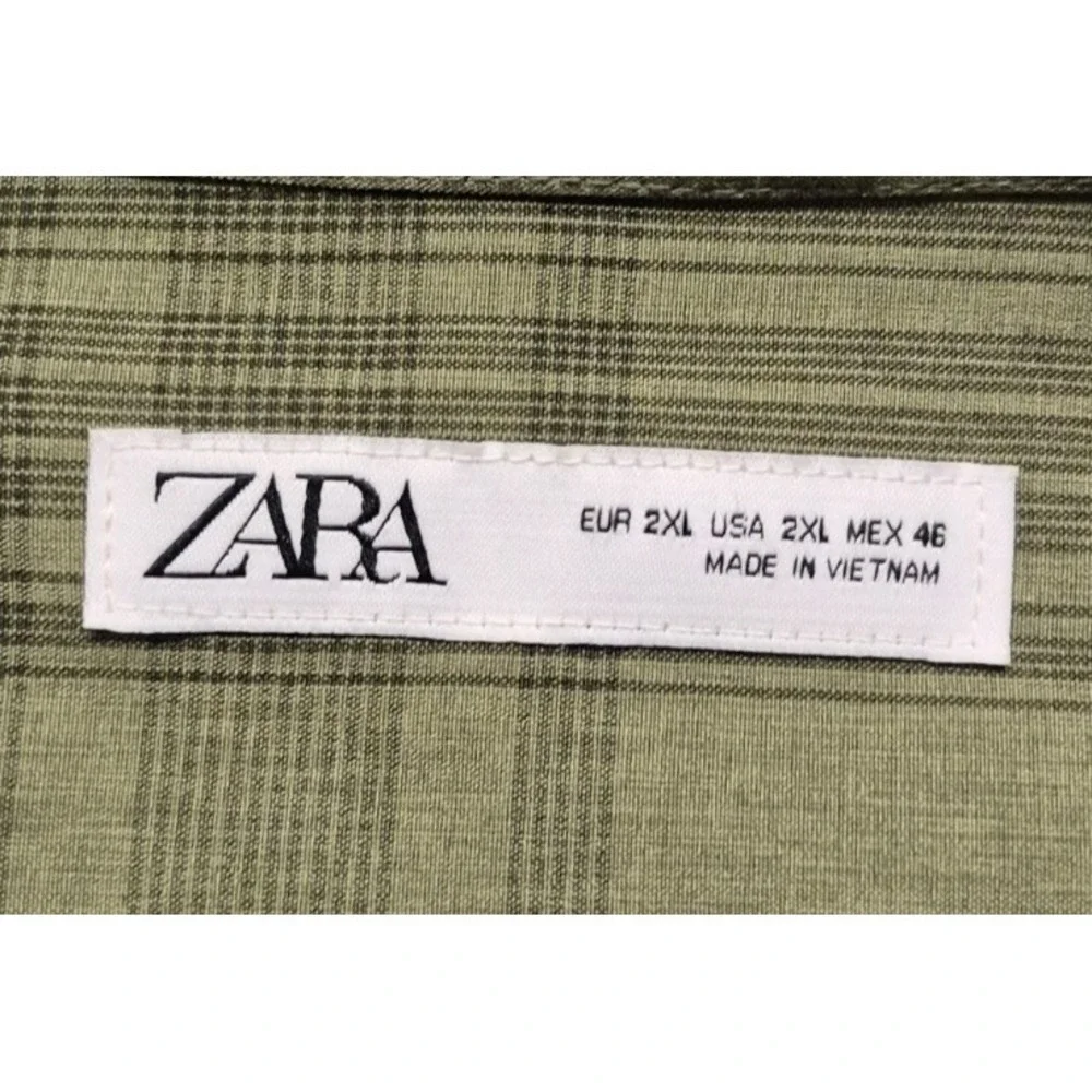Zara men's‎ green plaid long sleeve button up shirt XL stretch classic